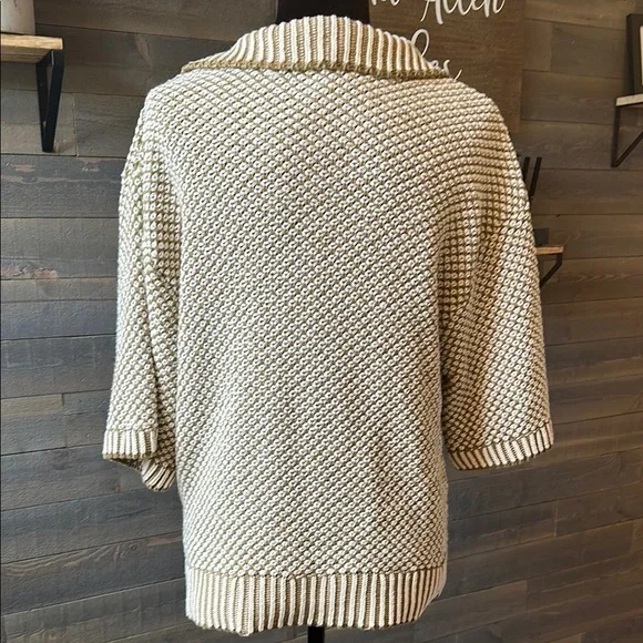 Zara Cream V-Neck Collared Sweater Cozy Knit Short Sleeve Medium - Picture 7 of 7